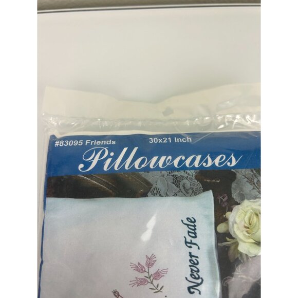 NEW Fairway Needlecraft Co #83095 Friends Embroidery Pillowcases Flowers 30x21 - Picture 6 of 11